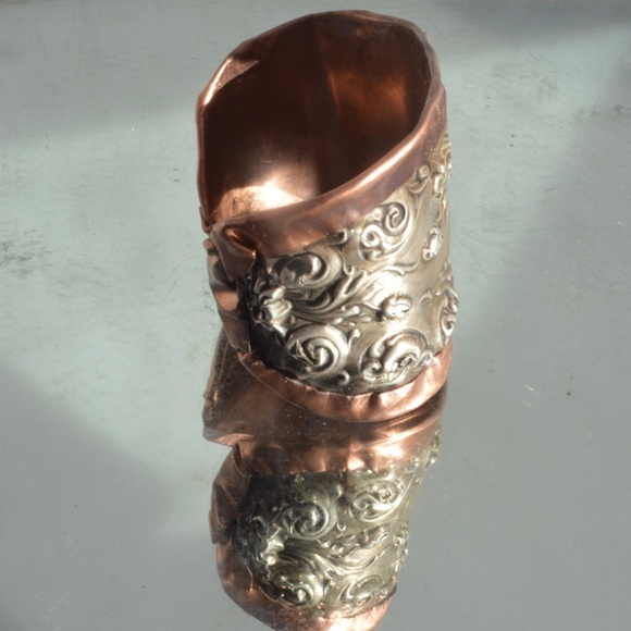 Art Nouveau Rustic Floral Sterling Cuff Bracelet - Picture 3 of 6
